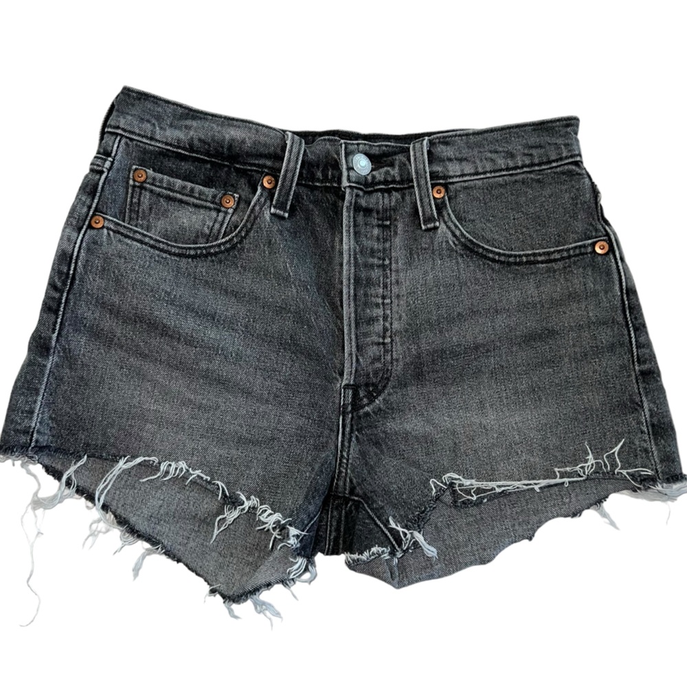 Levis Womens 501 Button Fly Jean Shorts Size W26 Denim Distressed